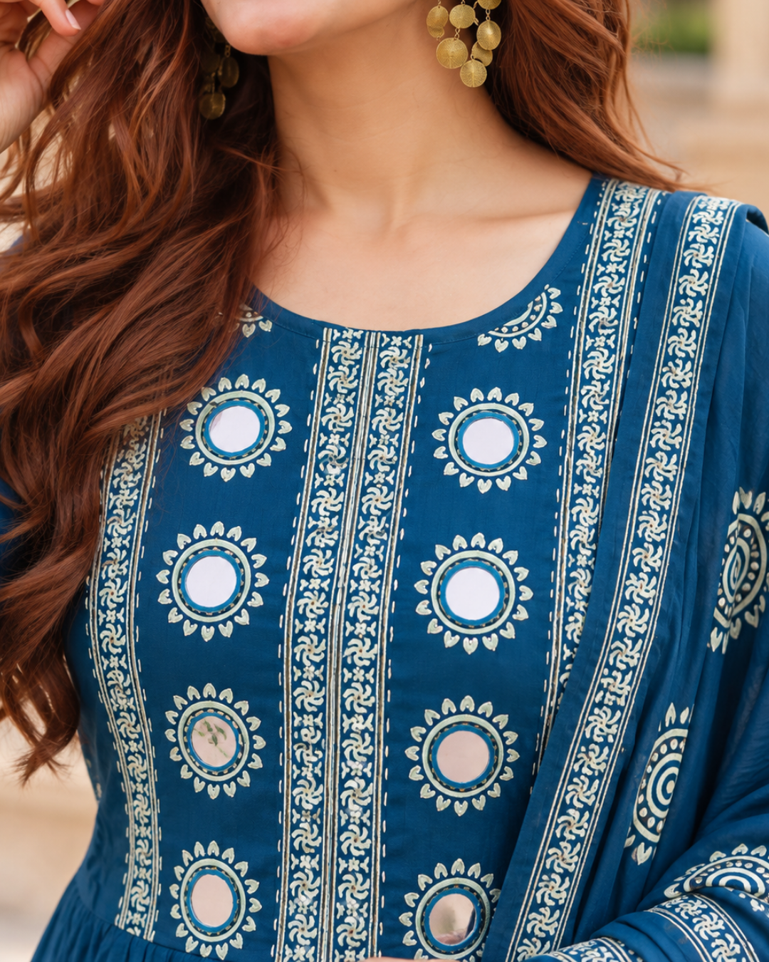 Riva Peacock Mirror Work Anarkali Set