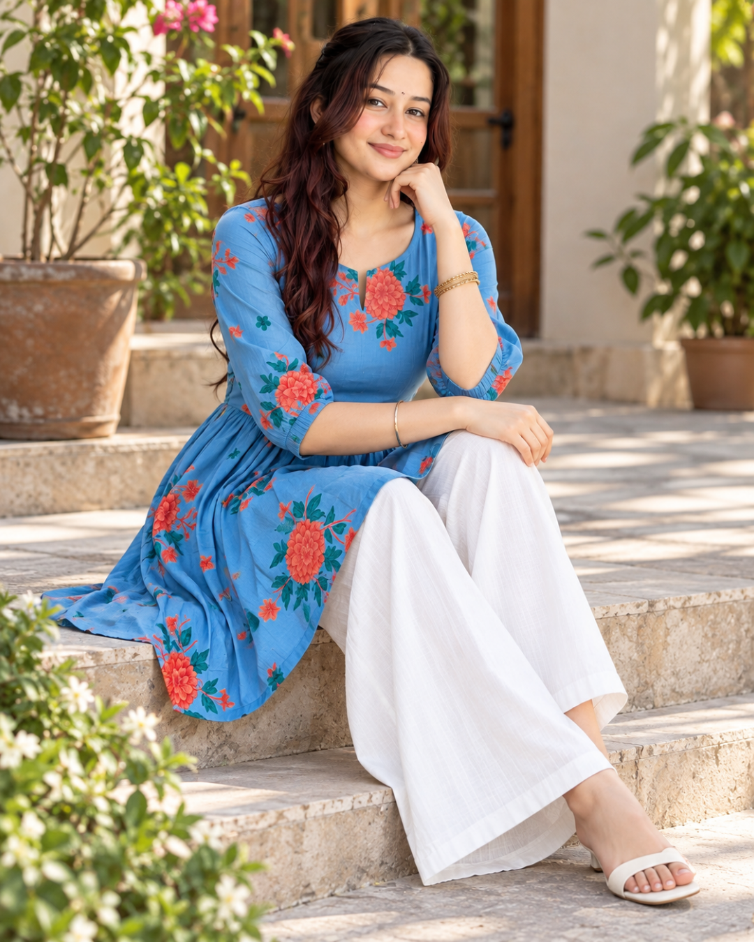 Aashna Sky Floral Short Kurti