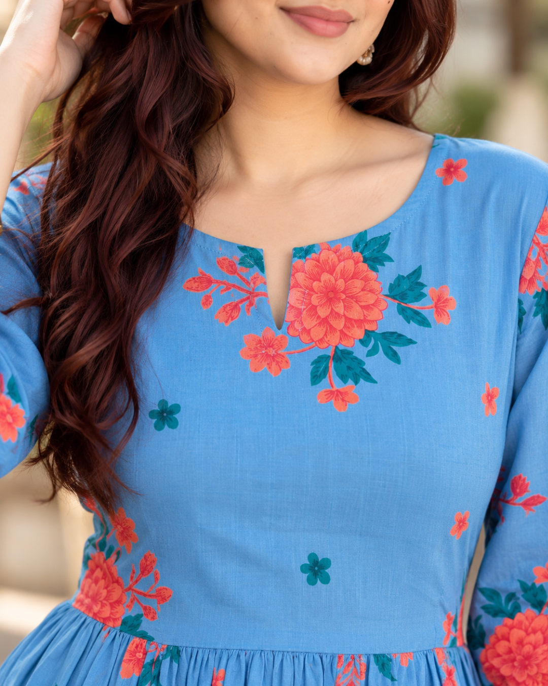 Aashna Sky Floral Short Kurti