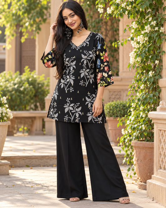 Sanvi Black Floral Botanical Kurti