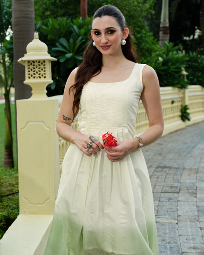 Pistachio Ombre Pleated Maxi Dress