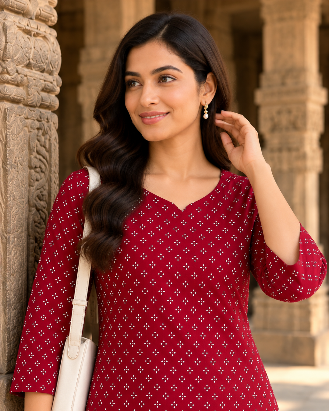 Maroon Ditsy Dot Jaipuri Tunic Kurti
