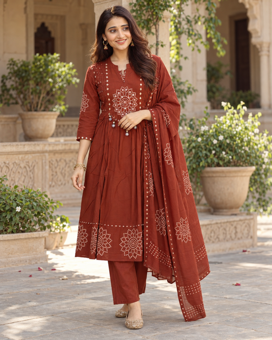 Kasturi Terracotta Mirror Kurti Set
