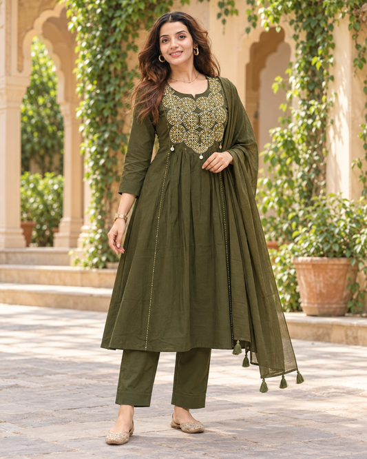Maya Moss Embroidered Flared Set