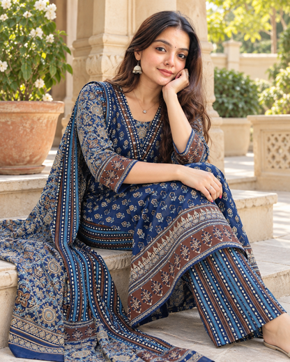 Ananya Indigo Ajrakh Kurti Set