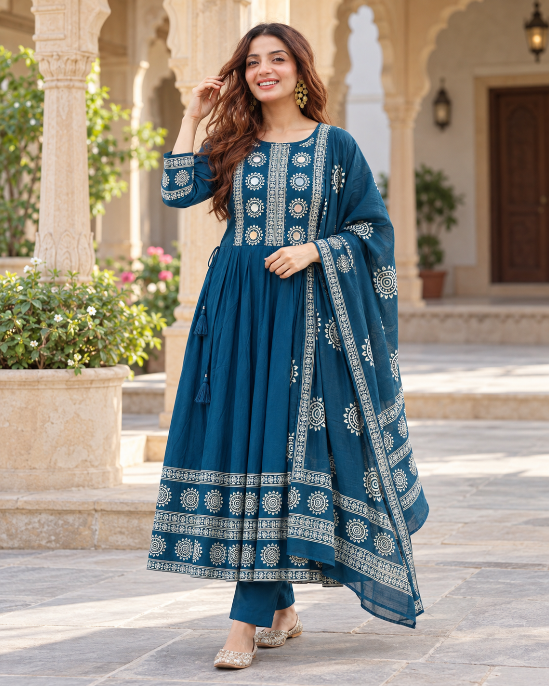 Riva Peacock Mirror Work Anarkali Set