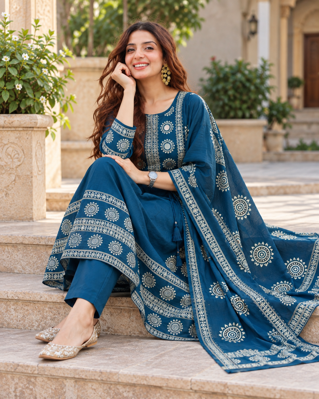 Riva Peacock Mirror Work Anarkali Set