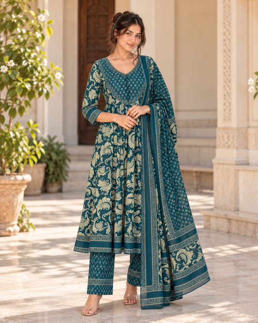 Zara Slate Paisley Anarkali Set