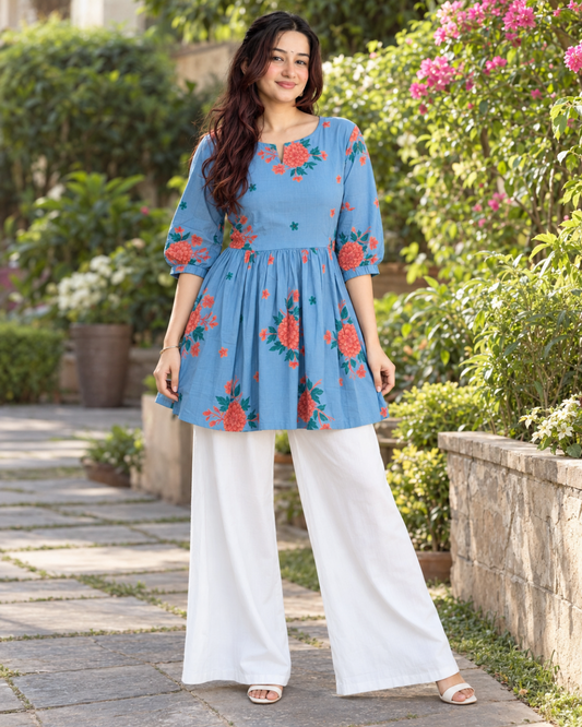 Aashna Sky Floral Short Kurti