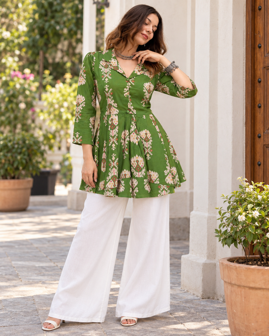 Avani Leaf Green Ikat Peplum Kurti
