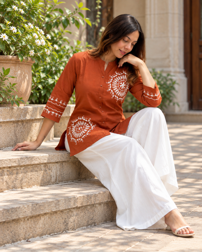 Tanvi Rust Mandala Short Kurti