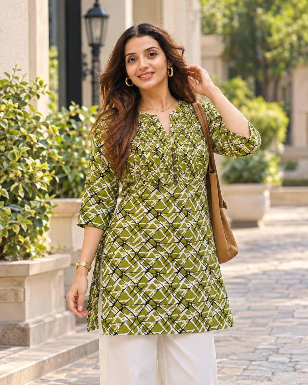 Avishi Olive Lattice Short Kurti