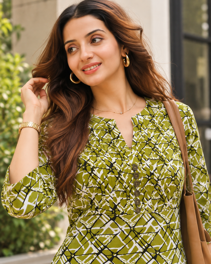 Avishi Olive Lattice Short Kurti