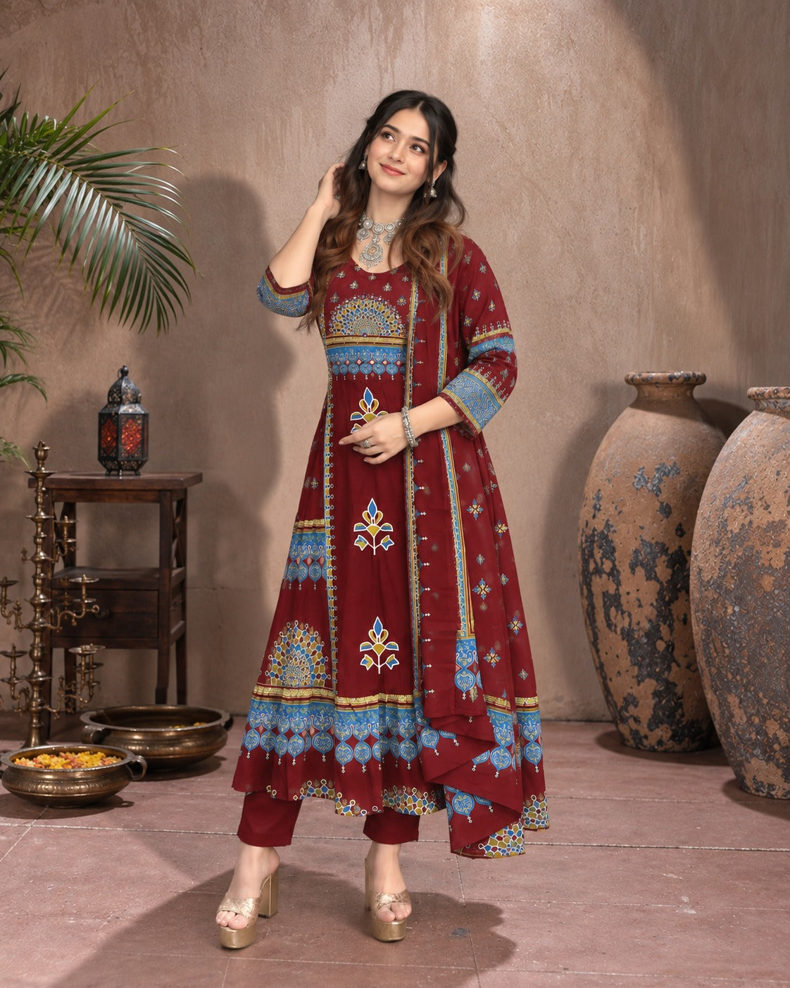 Festive Mandala Kalidar Kurti Set
